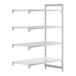 A white Cambro Camshelving® add-on unit with 3 vented and 1 solid shelves.