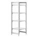 A white plastic Cambro Camshelving Premium stationary unit with four shelves.