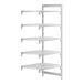A white Cambro Camshelving® Premium add on unit with 5 shelves.