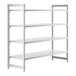 A white metal Camshelving® Premium stationary starter unit with four shelves.