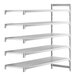 A white metal shelf with four vented shelves.