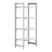 A white plastic Cambro Camshelving Premium stationary unit with four shelves.