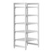 A white Cambro Camshelving Premium shelving unit with 5 vented shelves.