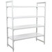 A white metal Cambro Camshelving Premium stationary unit with four shelves.