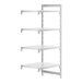 A white Cambro Camshelving Premium add on unit with four shelves.