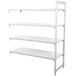 A white Cambro Camshelving Premium add on unit with four shelves.