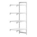 A white plastic Camshelving® add-on unit with 3 vented shelves and 1 solid shelf.