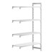 A white rectangular plastic shelf with 3 vented shelves and 1 solid shelf.