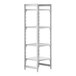 A white plastic Cambro Camshelving unit with 3 vented shelves and 1 solid shelf.
