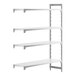A white rectangular Cambro Camshelving Premium add on unit with four shelves.