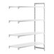 A white rectangular Cambro Camshelving Premium add-on unit with 4 shelves.