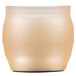 A close up of a Sterno tan flameless wax filled glass lamp.