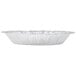 A round silver foil pie pan with a white background.