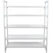 A white metal Cambro Camshelving Premium stationary unit with 5 shelves.