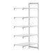 A white Cambro Camshelving Premium add on unit with 5 shelves.