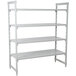 A white metal Cambro Camshelving Premium unit with 4 shelves.