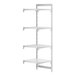 A white Cambro Camshelving® Premium stationary add-on unit with 3 vented shelves and 1 solid shelf.