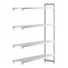 A white plastic shelving unit with four vented shelves.