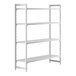 A white plastic shelving unit with 4 vented shelves.