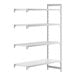 A white plastic Cambro Camshelving® add-on unit with vented and solid shelves.