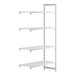 A white plastic shelf with four shelves.
