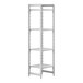 A white plastic Cambro Premium shelving unit with four shelves.