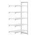 A white Cambro Camshelving® Premium Add On Unit with four shelves.
