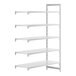 A white rectangular Cambro camshelving unit with five shelves.