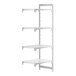 A white Cambro Camshelving® Premium stationary add-on unit with 3 vented shelves and 1 solid shelf.