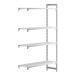 A white plastic Cambro Camshelving® Premium add on unit with four vented shelves.