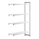 A white shelf with four shelves on it.