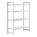 A white Cambro Camshelving Premium stationary unit with shelves.