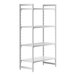 A white plastic Cambro Camshelving Premium stationary unit with 3 vented shelves and 1 solid shelf.