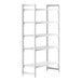 A white plastic Camshelving unit with 4 white vented shelves and 1 white solid shelf.