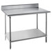 An Advance Tabco stainless steel work table with a galvanized undershelf.