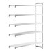 A white rectangular Camshelving® add-on unit with 4 vented shelves and 1 solid shelf.