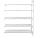 A white metal Cambro Camshelving® Premium add-on unit with 4 shelves.