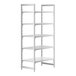 A white plastic Cambro Camshelving Premium unit with 4 vented shelves and 1 solid shelf.