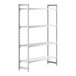 A white plastic Cambro Camshelving® Premium stationary unit with 3 vented shelves and 1 solid shelf.