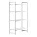 A white Cambro Camshelving® Premium stationary unit with four shelves.