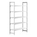 A white Cambro Camshelving® Premium stationary starter unit with 4 shelves.