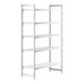 A white Cambro Camshelving Premium stationary unit with 4 shelves.