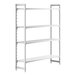 A white Cambro Camshelving® Premium stationary unit with 3 vented shelves and 1 solid shelf.