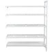 A white Cambro Camshelving® Premium stationary add-on unit with 4 shelves.