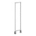 A tall, rectangular metal shelving post kit with two vertical supports, horizontal bars at the top and bottom, and two caster wheels at the base.