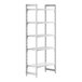 A white plastic Cambro Camshelving® unit with 4 vented and 1 solid shelf.