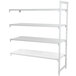 A white Camshelving Premium stationary add-on unit with 3 vented shelves and 1 solid shelf.