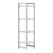 A white plastic Cambro Camshelving® stationary unit with 3 vented shelves and 1 solid shelf.