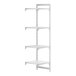 A white Cambro Camshelving® Premium stationary add-on unit with 3 vented shelves and 1 solid shelf.