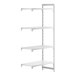 A white Cambro Camshelving Premium Add-On Unit with 3 vented shelves and 1 solid shelf.